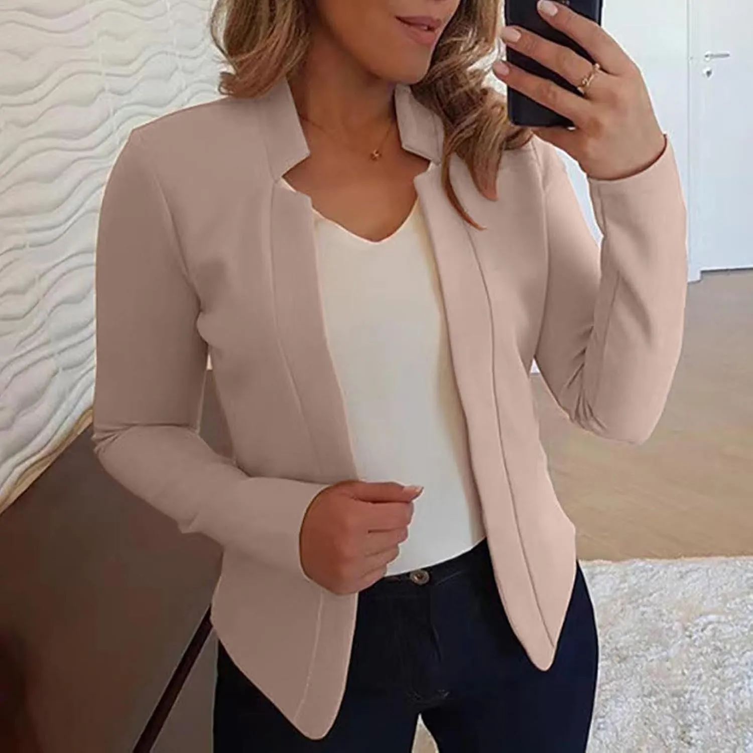 Women's Cropped Blazer Jacket Dressy Cardigan Lightweight Office Jacket Plus Size Open Front Suit Blazers Outerwear