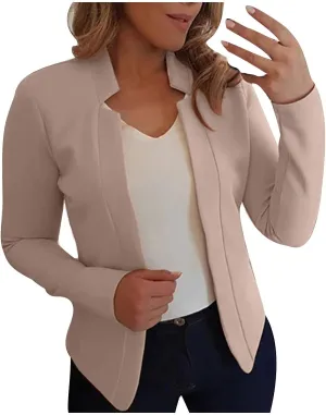 Women's Cropped Blazer Jacket Dressy Cardigan Lightweight Office Jacket Plus Size Open Front Suit Blazers Outerwear