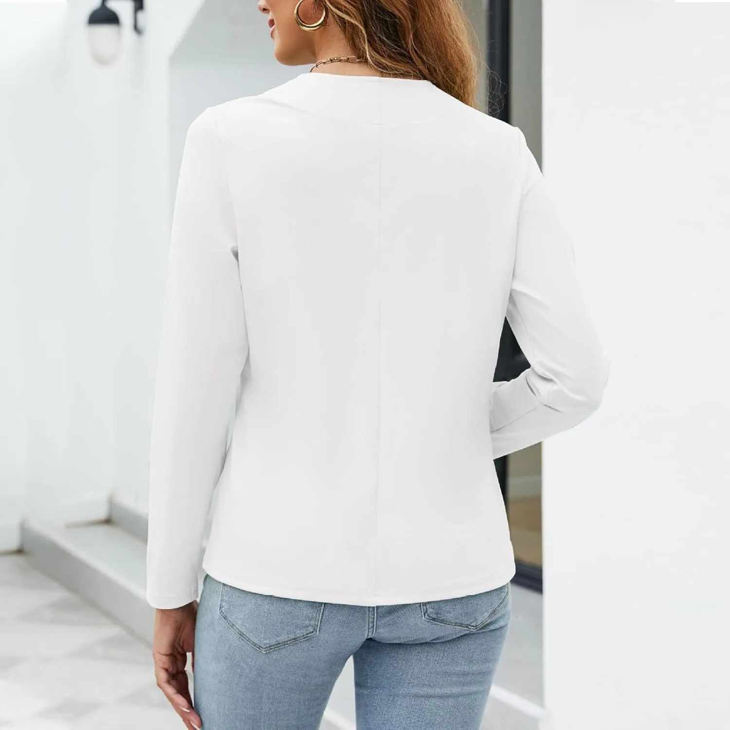 Women's Cropped Blazer Tops Casual Work Long Sleeve Jacket Lightweight Office Suit Coat Classy Trendy Cardigans