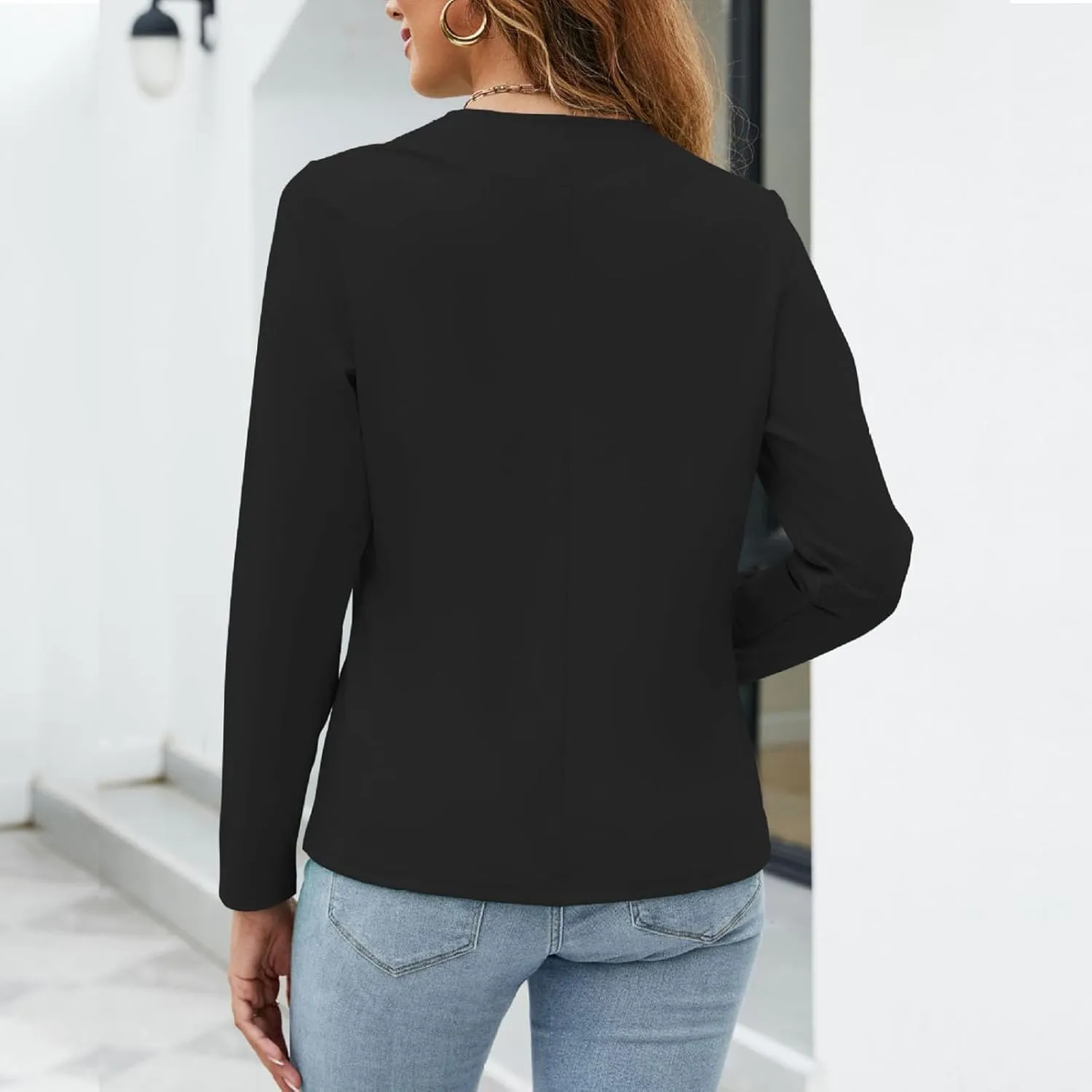 Women's Cropped Blazer Tops Casual Work Long Sleeve Jacket Lightweight Office Suit Coat Classy Trendy Cardigans