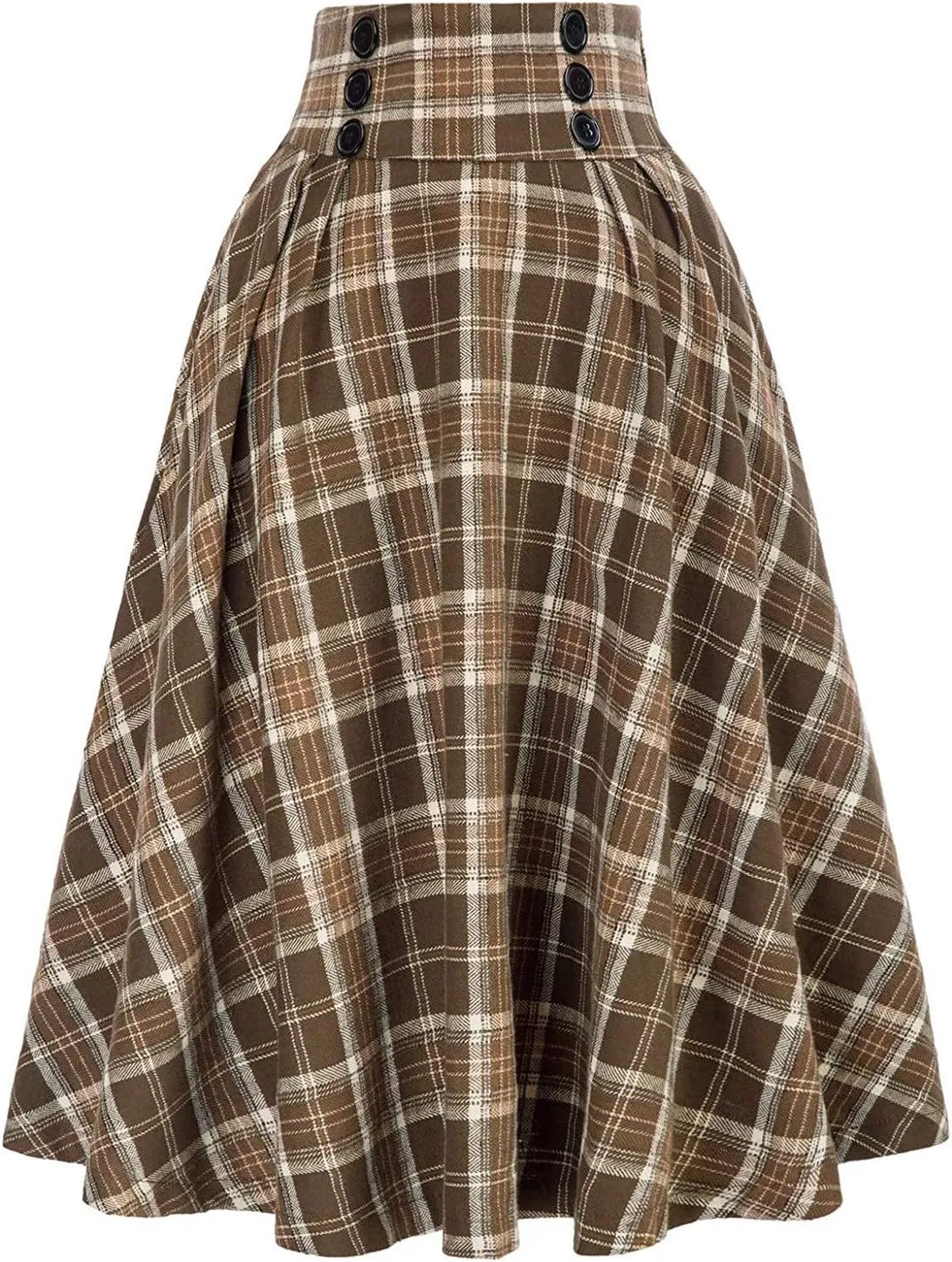 Womens Fashion Casual Plaid Skirt Vintage A Line Skirts Vintage Athletic Skirt Plaid High Waist Plus Size Midi Pleated Skirt
