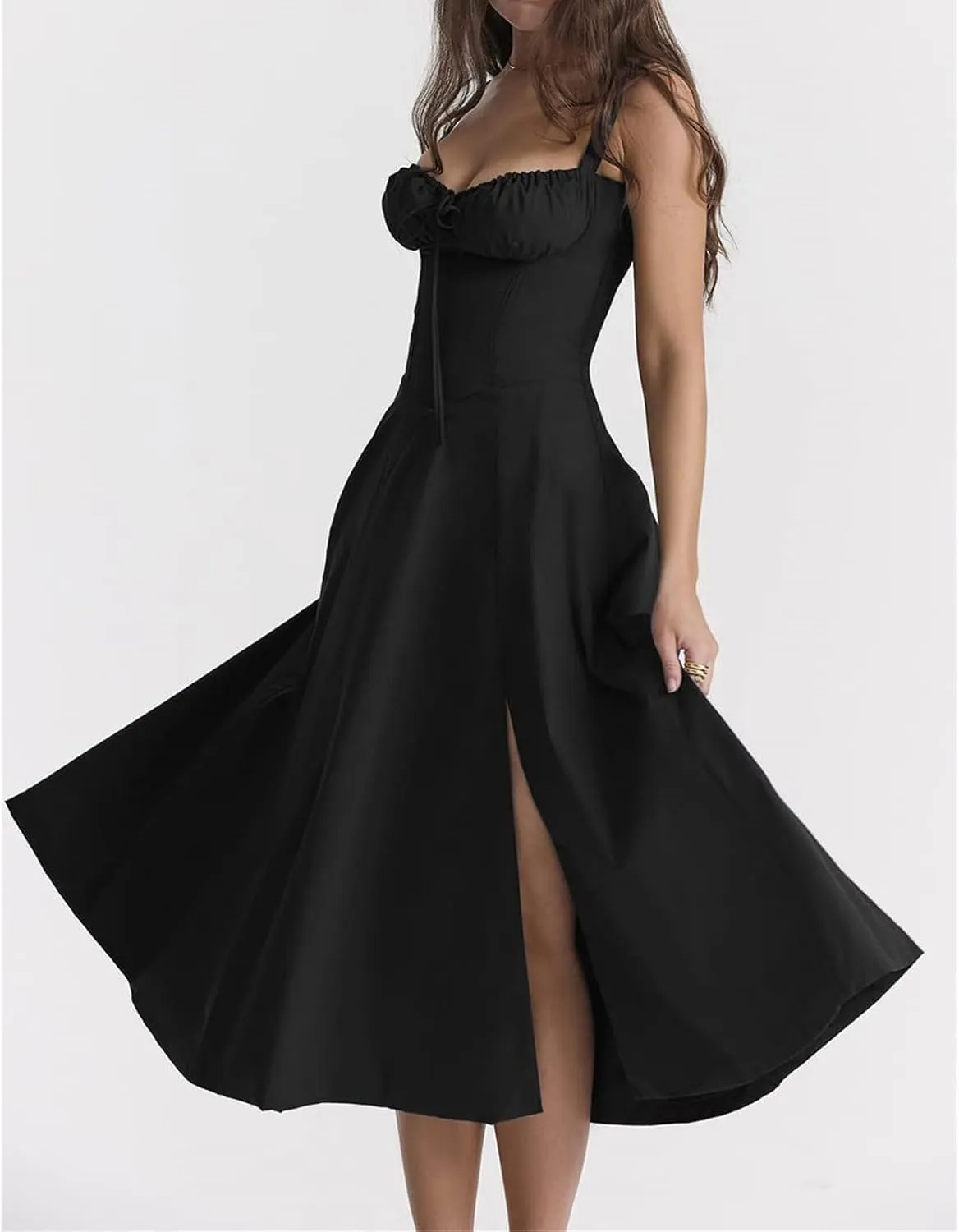 Womens Floral Corset Dress Sleeveless Formal Cocktail Dresses Boho Flowy Slit Going Out A Line Swing Sundress
