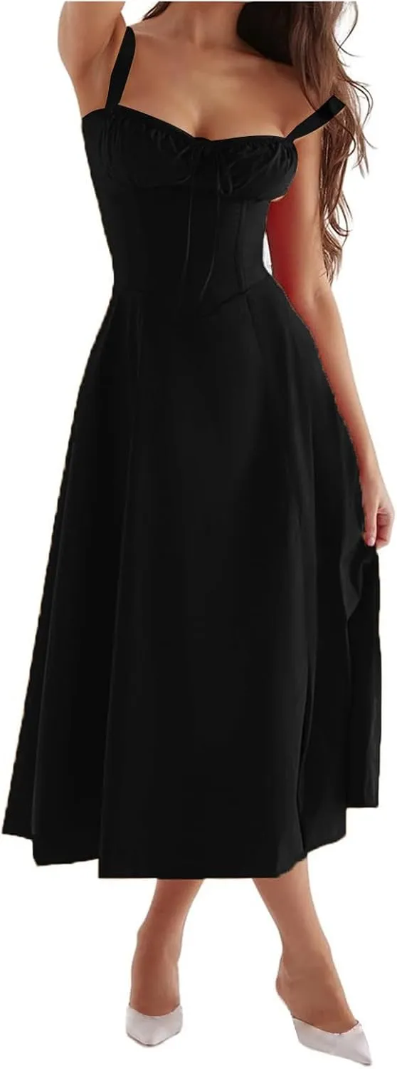 Womens Floral Corset Dress Sleeveless Formal Cocktail Dresses Boho Flowy Slit Going Out A Line Swing Sundress