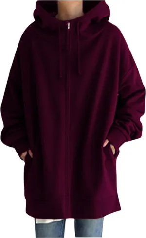 Womens Hoodies Fashion Sweatshirts Full Zip Up Winter Fleece Pullover Hoodies Fall Long Jackets with Pockets