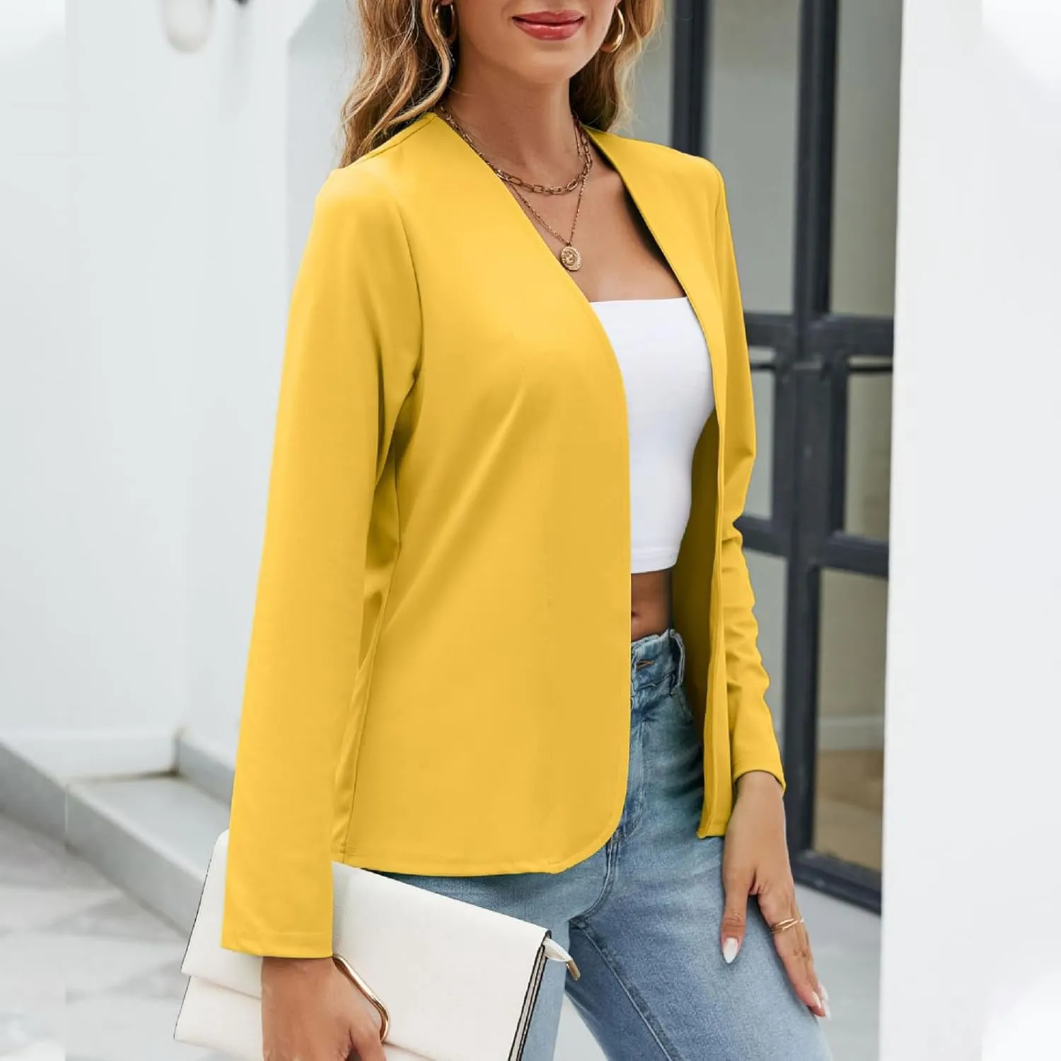 Women's Lightweight Open Front Cardigan Blazer Dressy Casual Long Sleeve Business Trendy Fall Spring Coats Plus Size