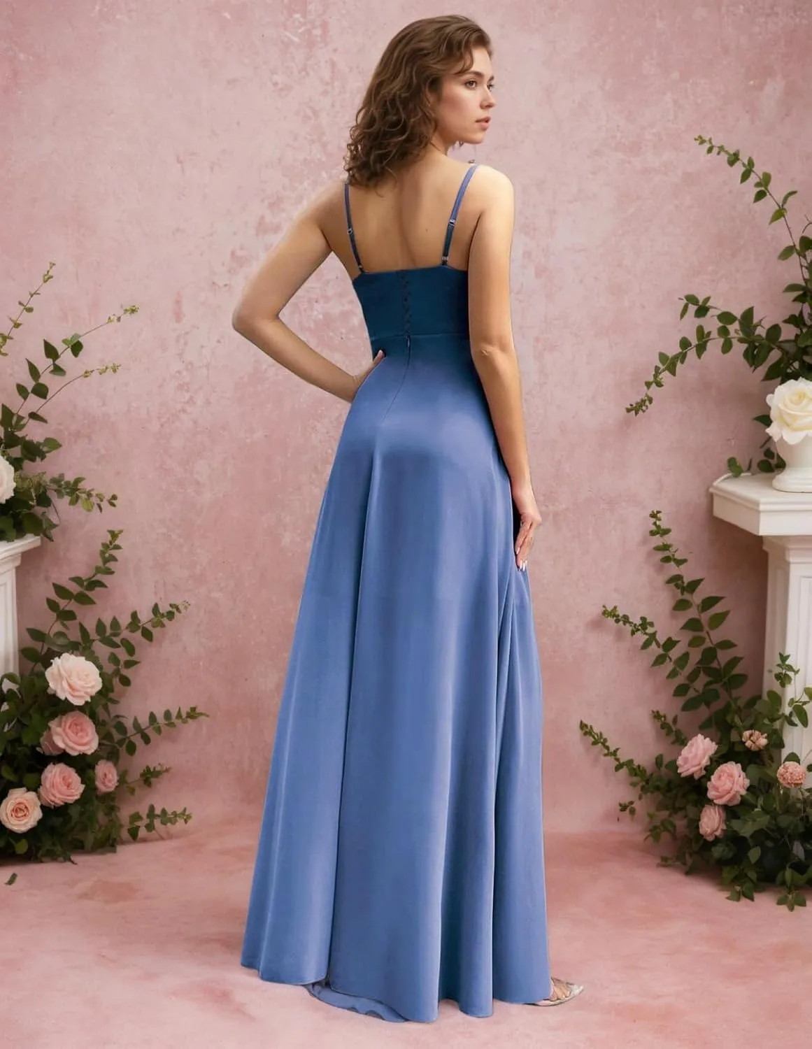 Women's Long Bridesmaid Dresses 2025 with Slit Spaghetti Straps Formal Party Gowns A Line Formal Dress