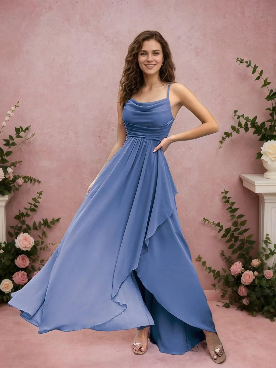 Women's Long Bridesmaid Dresses 2025 with Slit Spaghetti Straps Formal Party Gowns A Line Formal Dress