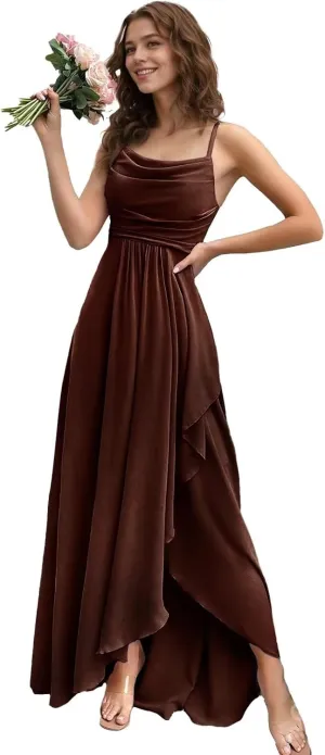 Women's Long Bridesmaid Dresses 2025 with Slit Spaghetti Straps Formal Party Gowns A Line Formal Dress