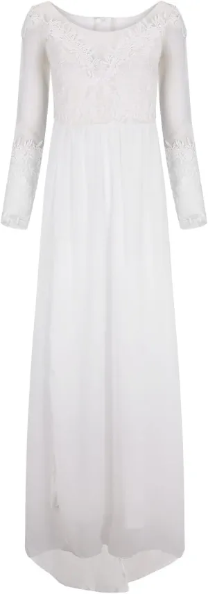 Women's Long Sleeved See Through Lace Wedding Dress Bridesmaid Dress Semi Formal Fit Evening Skirt Split Long Skirt