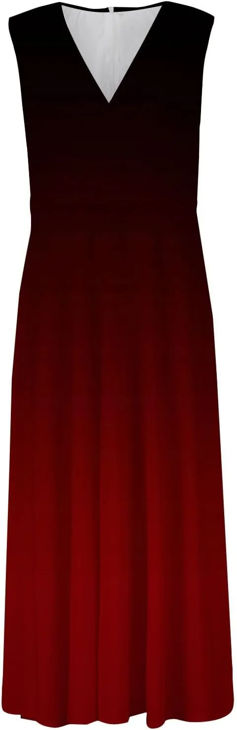 Womens Maxi Dress Wrap V Neck Sleeveless Marble Printed Flowy Swing Sundress Trendy Floral Boho Beach Party Dresses