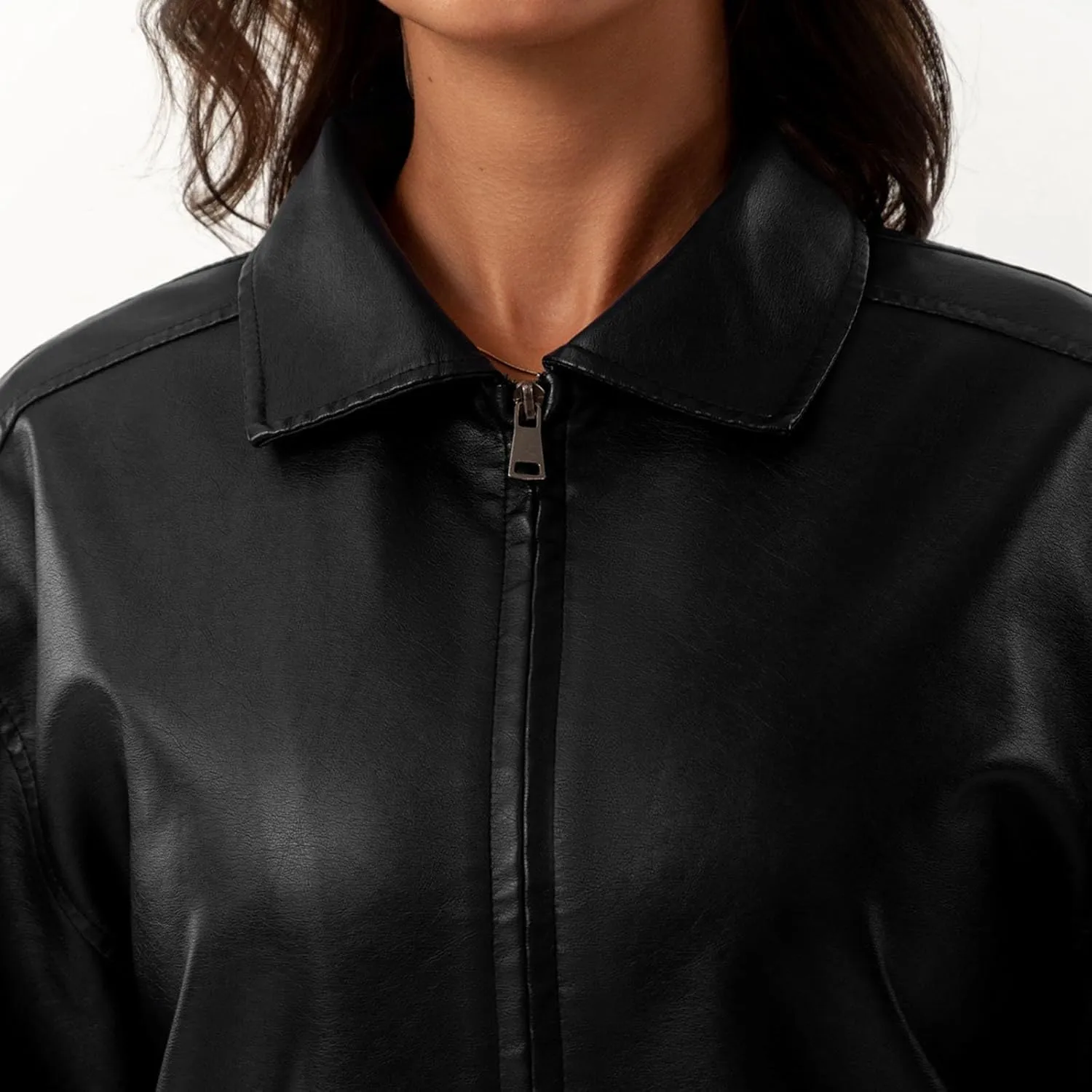 Womens Oversized Leather Jackets Faux Casual Zip Up Casual Bomber Fall Fashion Motorcycle Jacket with Pockets