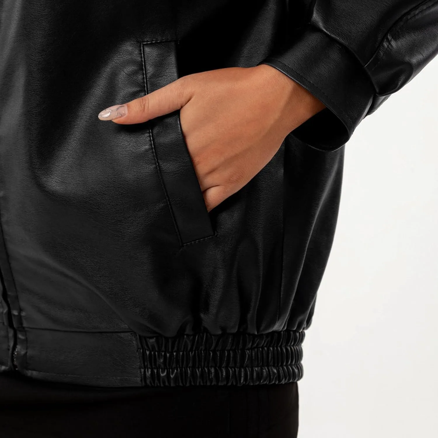 Womens Oversized Leather Jackets Faux Casual Zip Up Casual Bomber Fall Fashion Motorcycle Jacket with Pockets