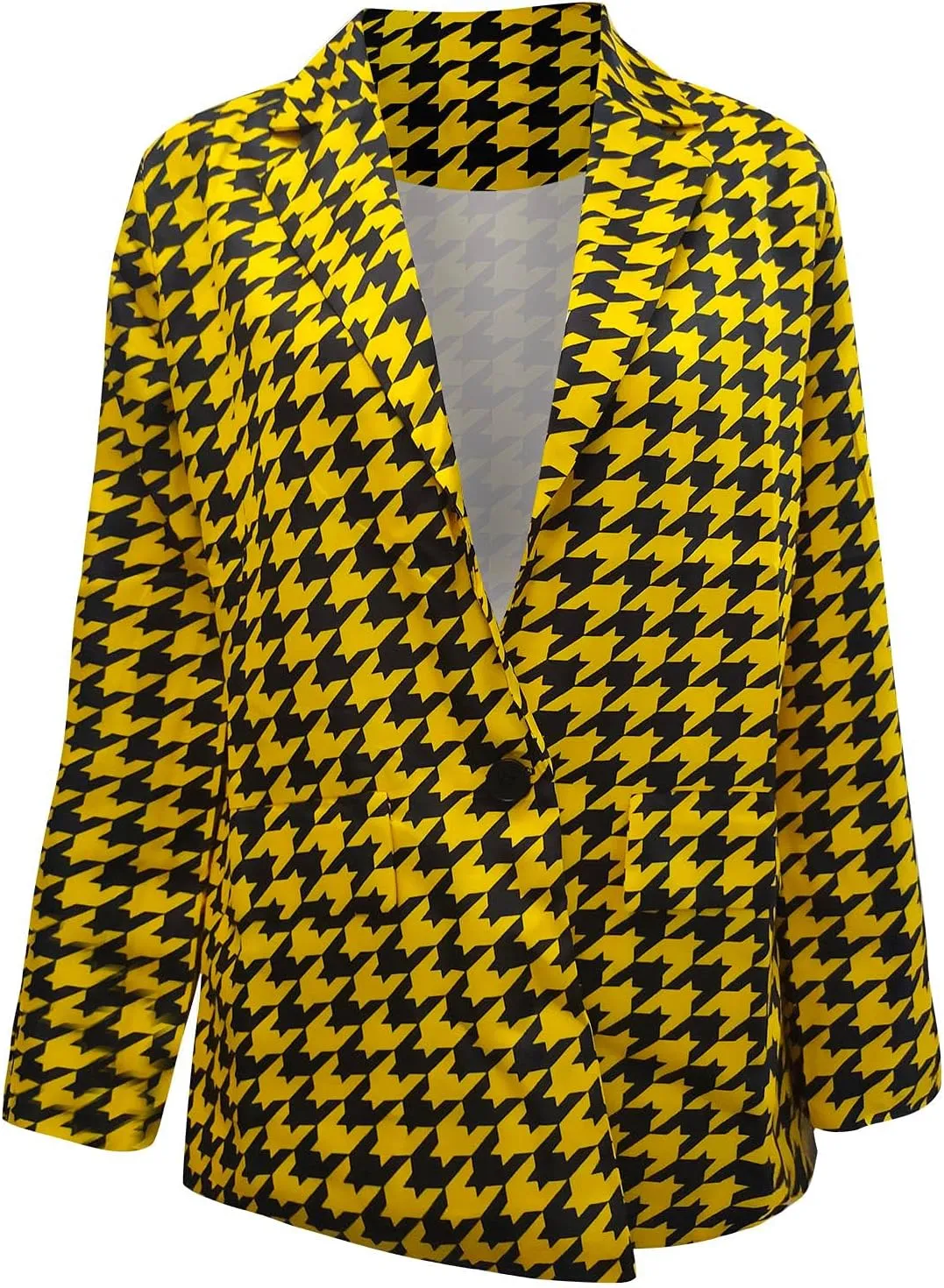 Women's Plaid Notched Lapel One Button Houndstooth Blazer Jacket Business Casual Jackets Long Sleeve Slim Fit Blazers