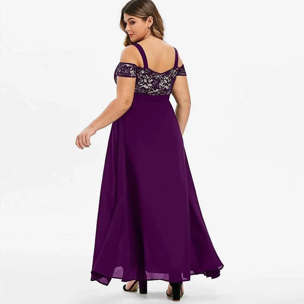 Women's Plus Size Cold Shoulder Maxi Dress Elegant Floral Lace Flowy Casual Daily Party Cocktail Dress Long Dresses