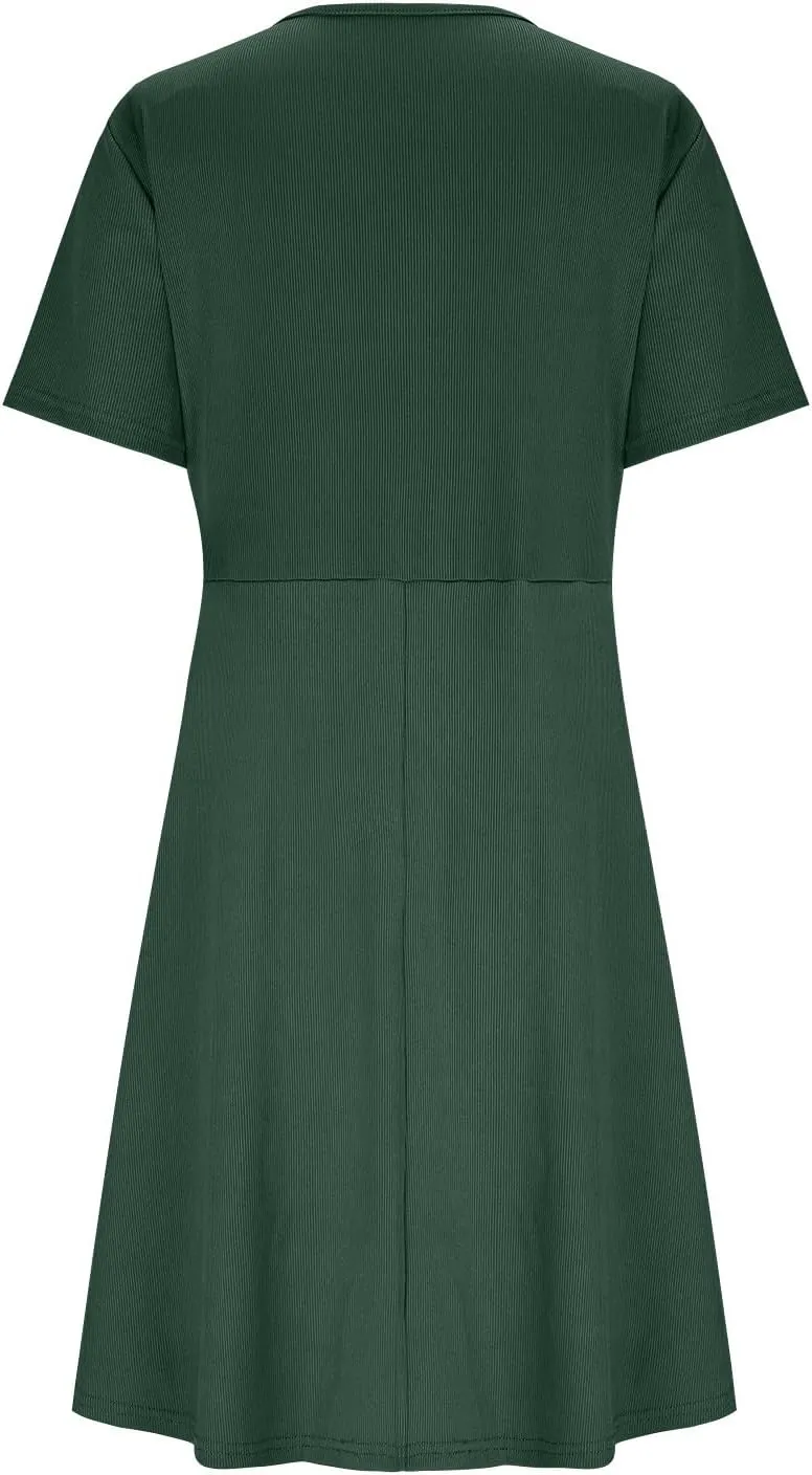 Women's Plus Size Flowy Knotted Tshirt Midi Dress V Neck Short Sleeve Bodycon Casual Loose Beach Party Dresses