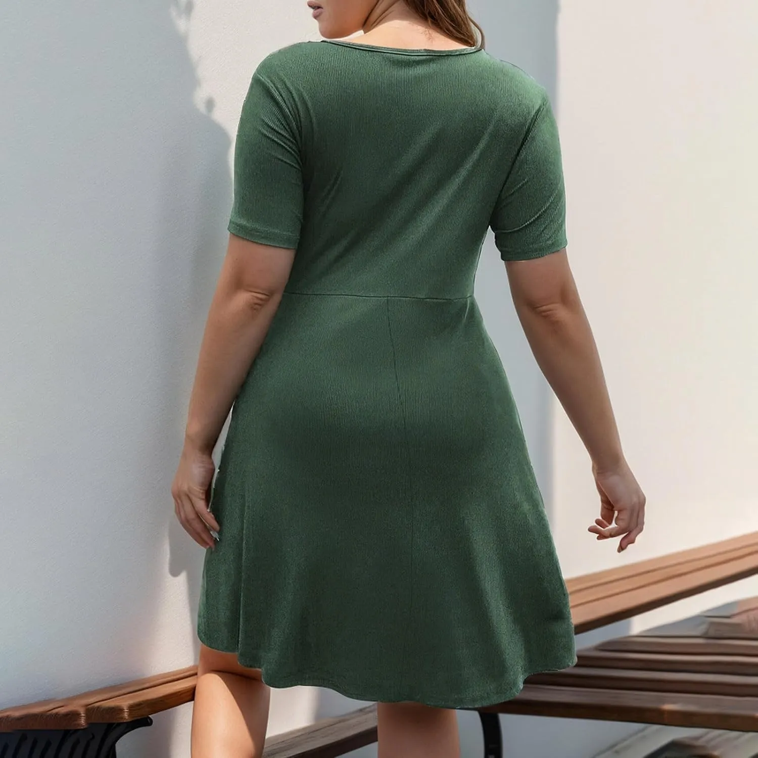 Women's Plus Size Flowy Knotted Tshirt Midi Dress V Neck Short Sleeve Bodycon Casual Loose Beach Party Dresses