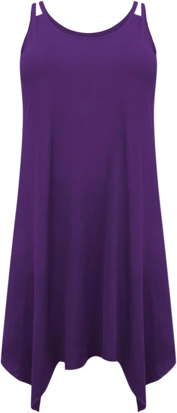Women's Plus Size Sleeveless Cami Dress Casual Scoop Neck Spaghetti Strap Sundress Irregular Hem Flowy Midi Dress