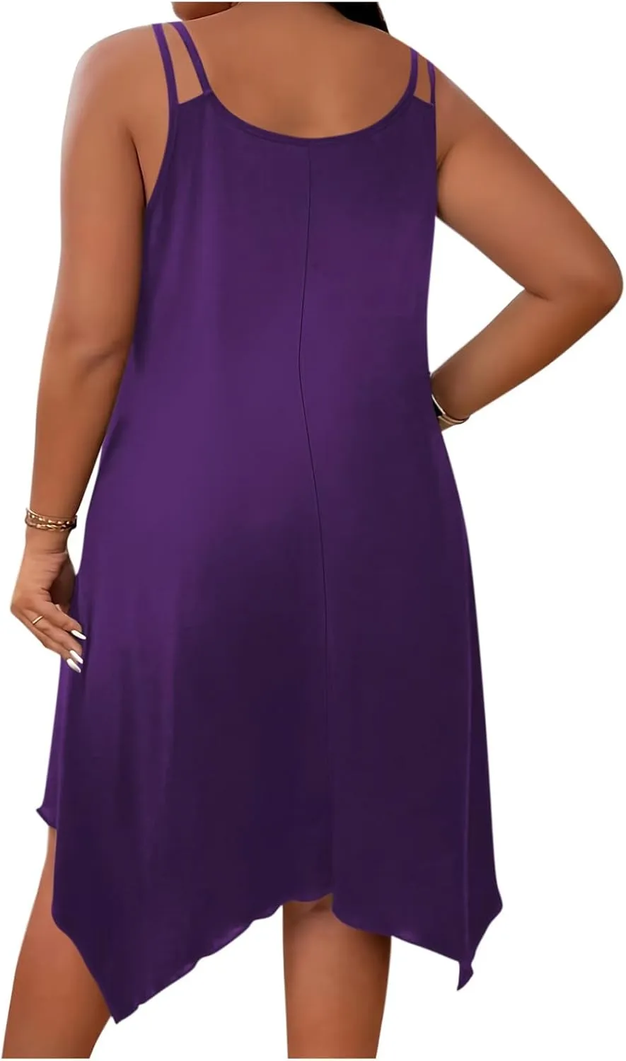 Women's Plus Size Sleeveless Cami Dress Casual Scoop Neck Spaghetti Strap Sundress Irregular Hem Flowy Midi Dress
