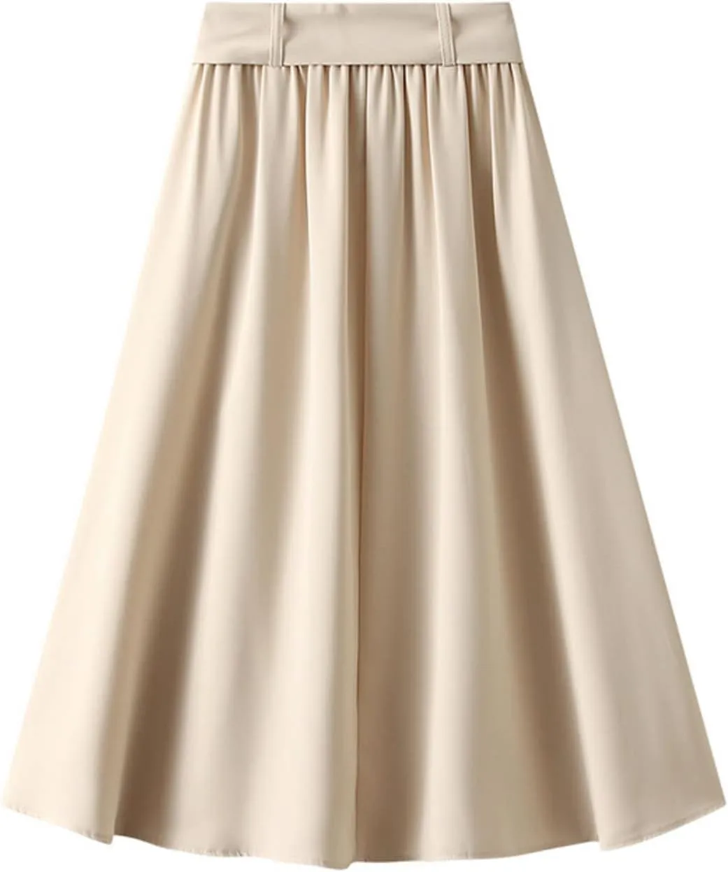 Women's Pure Color Pleated Skirt Fashion Casual Lace-Up High Waist Suit Skirt Flowy Swing Skater Flared Midi Skirts