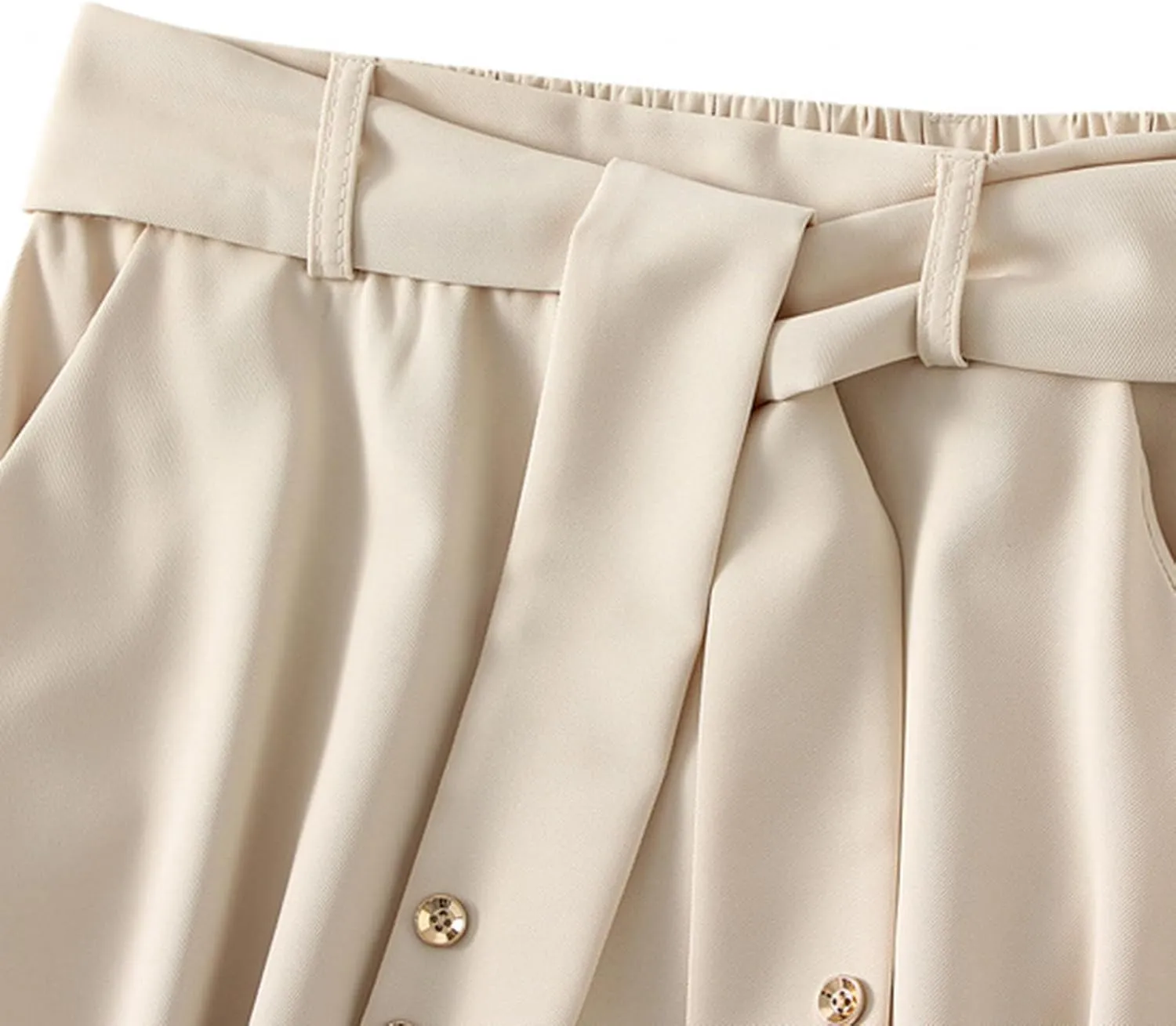 Women's Pure Color Pleated Skirt Fashion Casual Lace-Up High Waist Suit Skirt Flowy Swing Skater Flared Midi Skirts