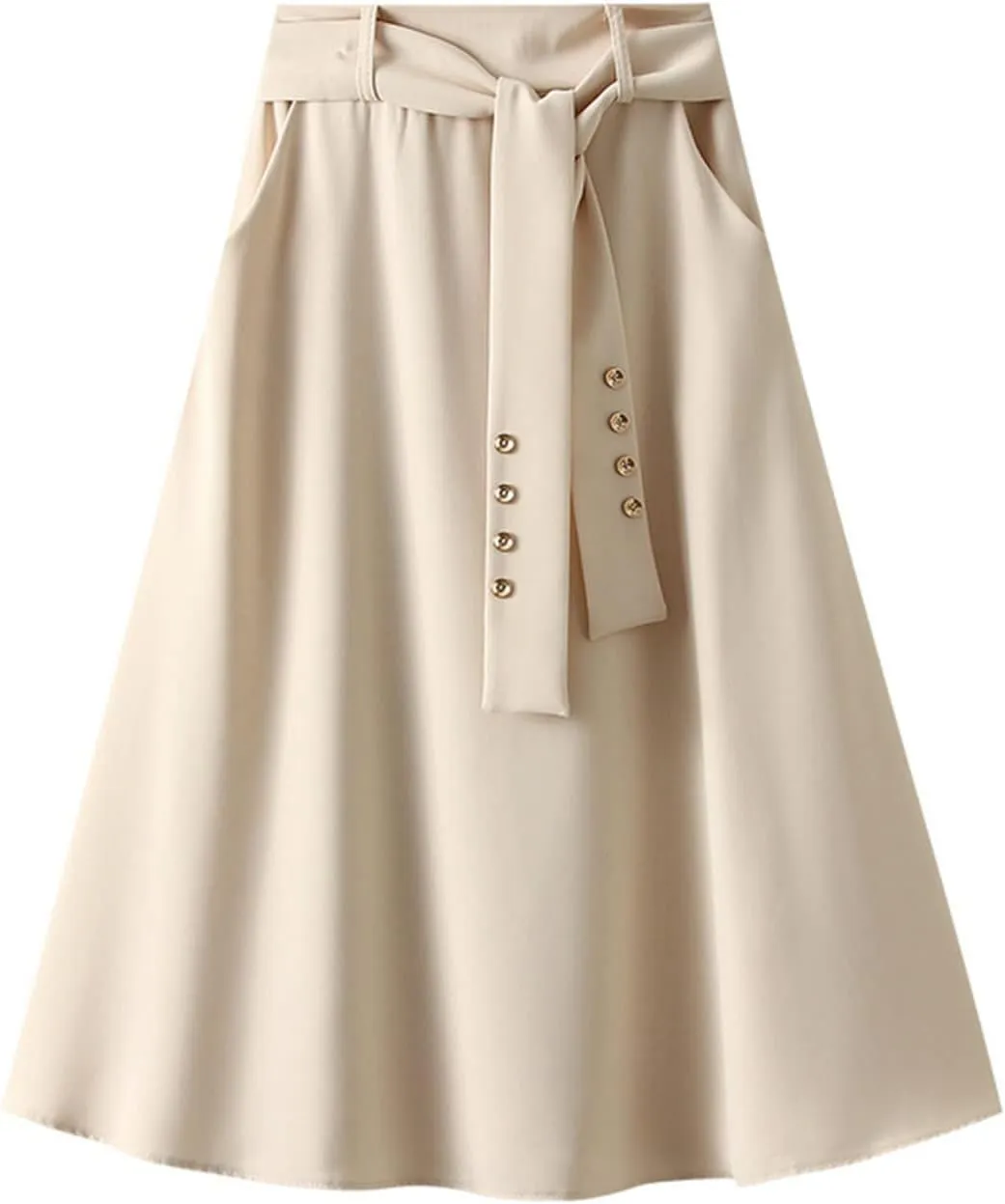 Women's Pure Color Pleated Skirt Fashion Casual Lace-Up High Waist Suit Skirt Flowy Swing Skater Flared Midi Skirts