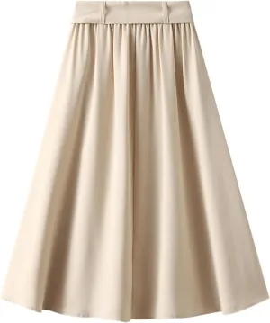 Women's Pure Color Pleated Skirt Fashion Casual Lace-Up High Waist Suit Skirt Flowy Swing Skater Flared Midi Skirts