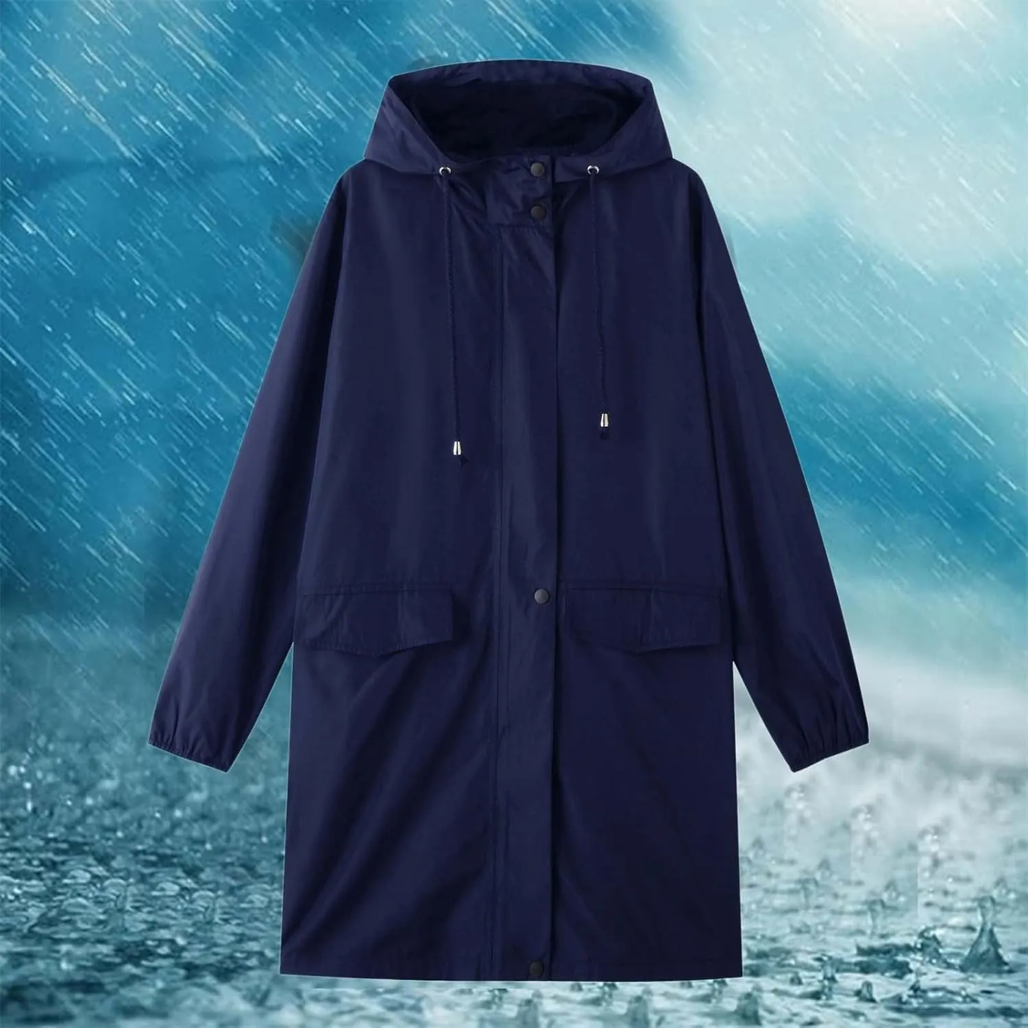 Women's Raincoats Waterproof Lightweight Raincoat with Hood Outdoor Windbreaker Rain Jacket Adjustable Waist