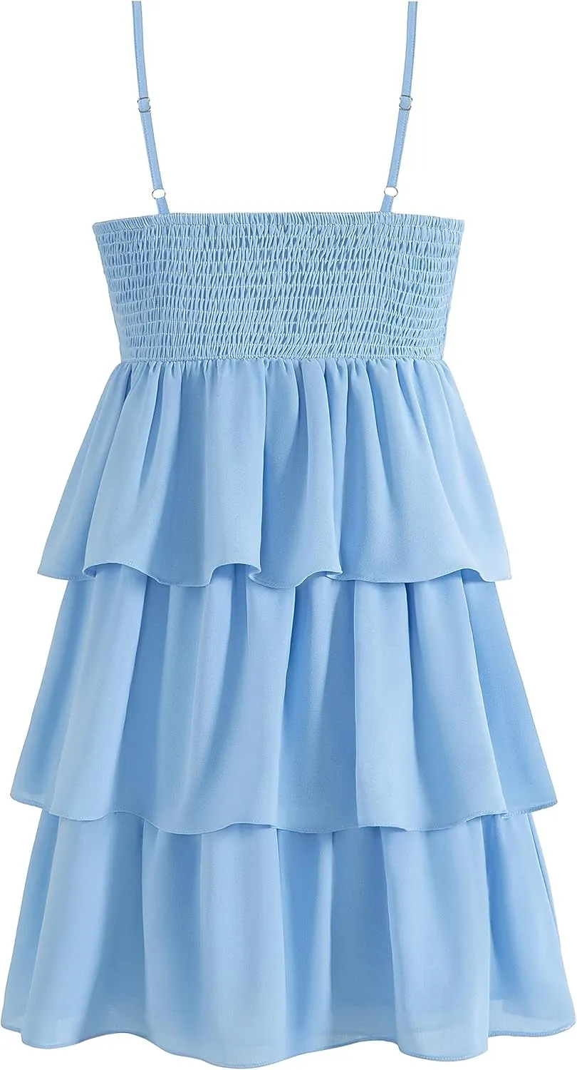 Womens Sexy V Neck Summer Dress Adjustable Spaghetti Strap Sleeveless Flowy Mini Short Dresses