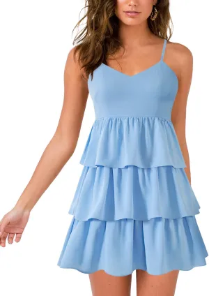 Womens Sexy V Neck Summer Dress Adjustable Spaghetti Strap Sleeveless Flowy Mini Short Dresses