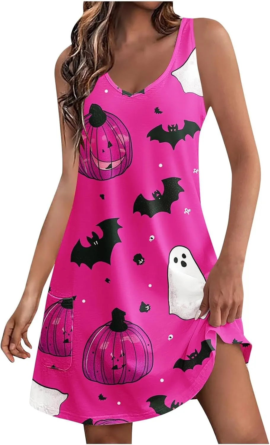Women's Sleeveless Halloween Mini Dress Crew Neck Pumpkins Ghost Printing Cute Fashion Casual Dresses