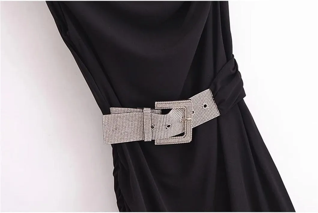Women's Slim Fit Dress Waistband Short Skirt Sleeveless Pleated Midi Party Dress