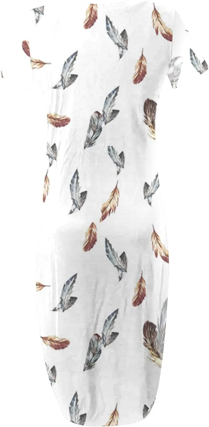Womens Split Boho Floral Maxi Dresses Short Sleeve Casual Pocket Long Dress 2025 Summer Loose Flowy Beach Sundress