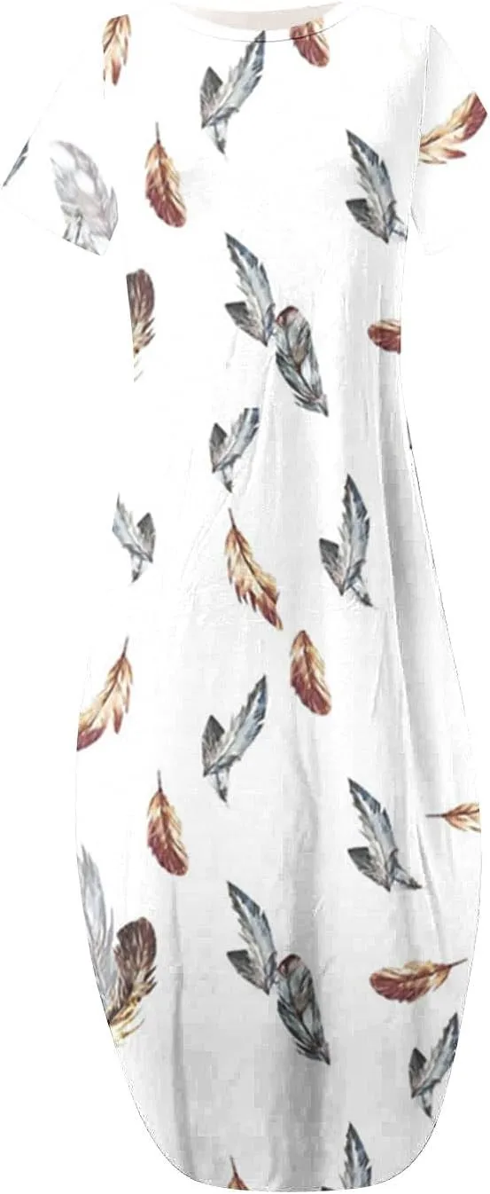 Womens Split Boho Floral Maxi Dresses Short Sleeve Casual Pocket Long Dress 2025 Summer Loose Flowy Beach Sundress