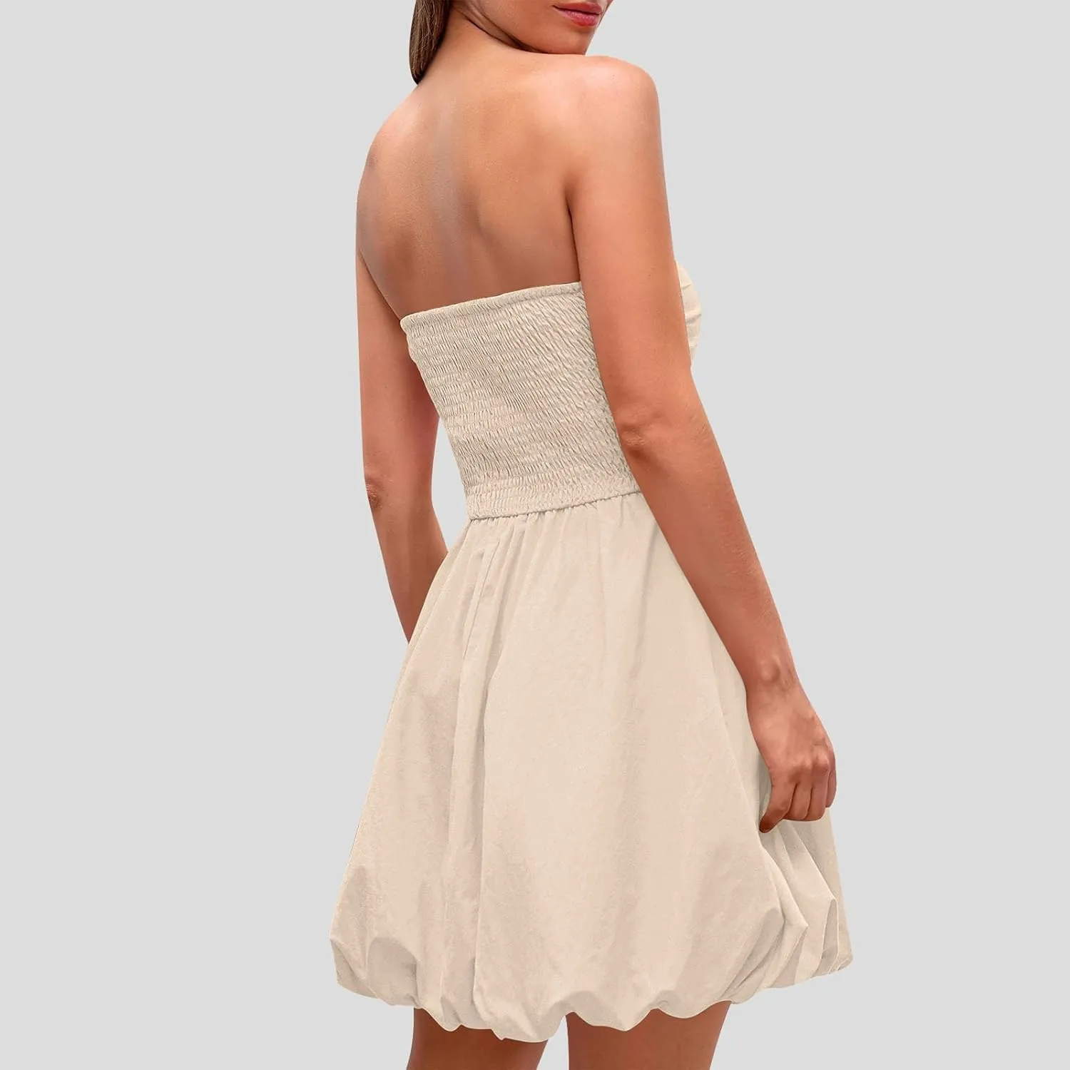 Women's Strapless Tube Top Beach Mini Dress Summer Sleeveless Smocked A Line Dresses Ruffle Beach Vacation Sundress