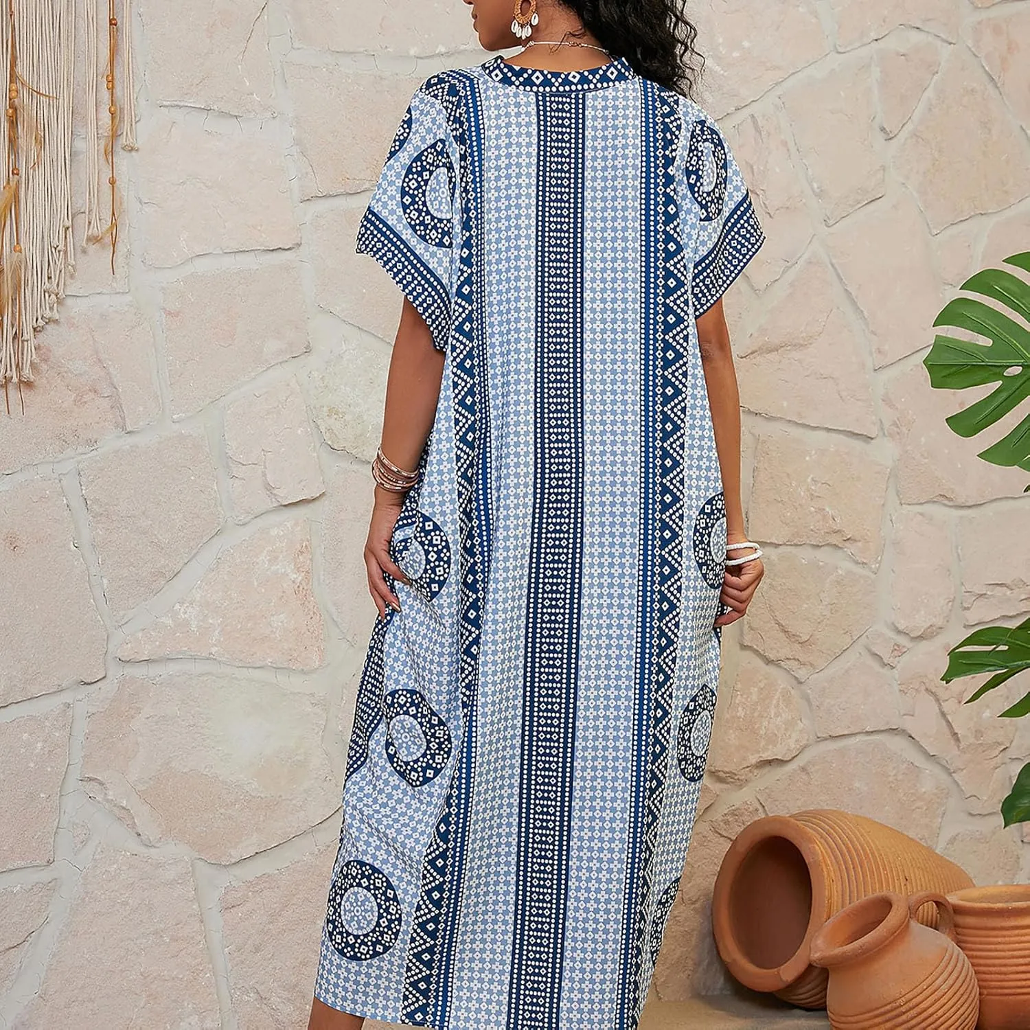 Womens Summer Beach Cover Up Swimsuit Cotton Short Cap Sleeve V Neck Bathing Suit Swimwear Vintage Boho Maxi Dresses