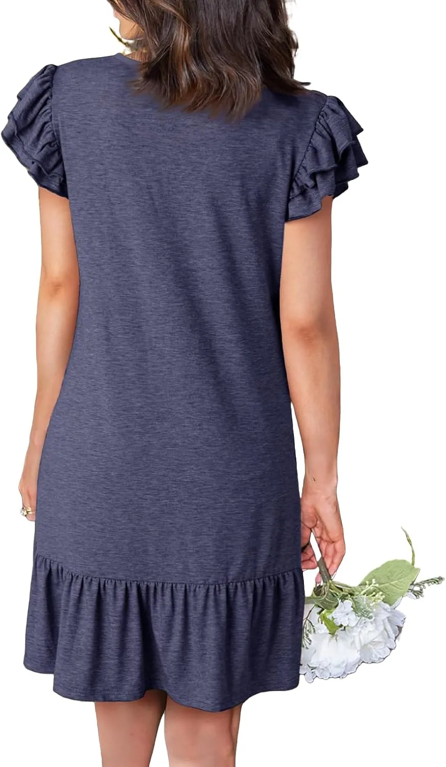 Women's Summer Mini Dresses V Neck Ruffle Short Sleeve Dress Casual Loose A-Line Swing Mini Dress Sundress 2025