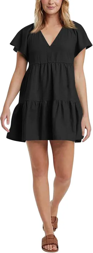 Womens Summer Ruffle Sleeve V Neck Mini Dress 2024 Fashion Casual Flowy A Line Tiered Boho Beach Vacation Sundress
