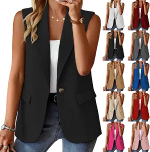 Women's Summer Sleeveless Vest Dressy Casual 2025 Blazer Lightweight Work Office Button Up Suit Vest with Pockets