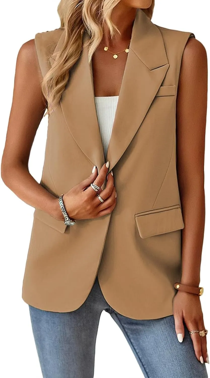 Women's Summer Suit Vest Tops Business Casual Sleeveless Blazer Fashion Casual Work Office Blazers Outerwear Waistcoat