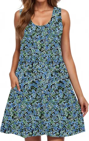 Womens Sundress with Pockets Summer Casual Sleeveless Tank Dress Floral Print Bohemian Dresses Vacation Clothes