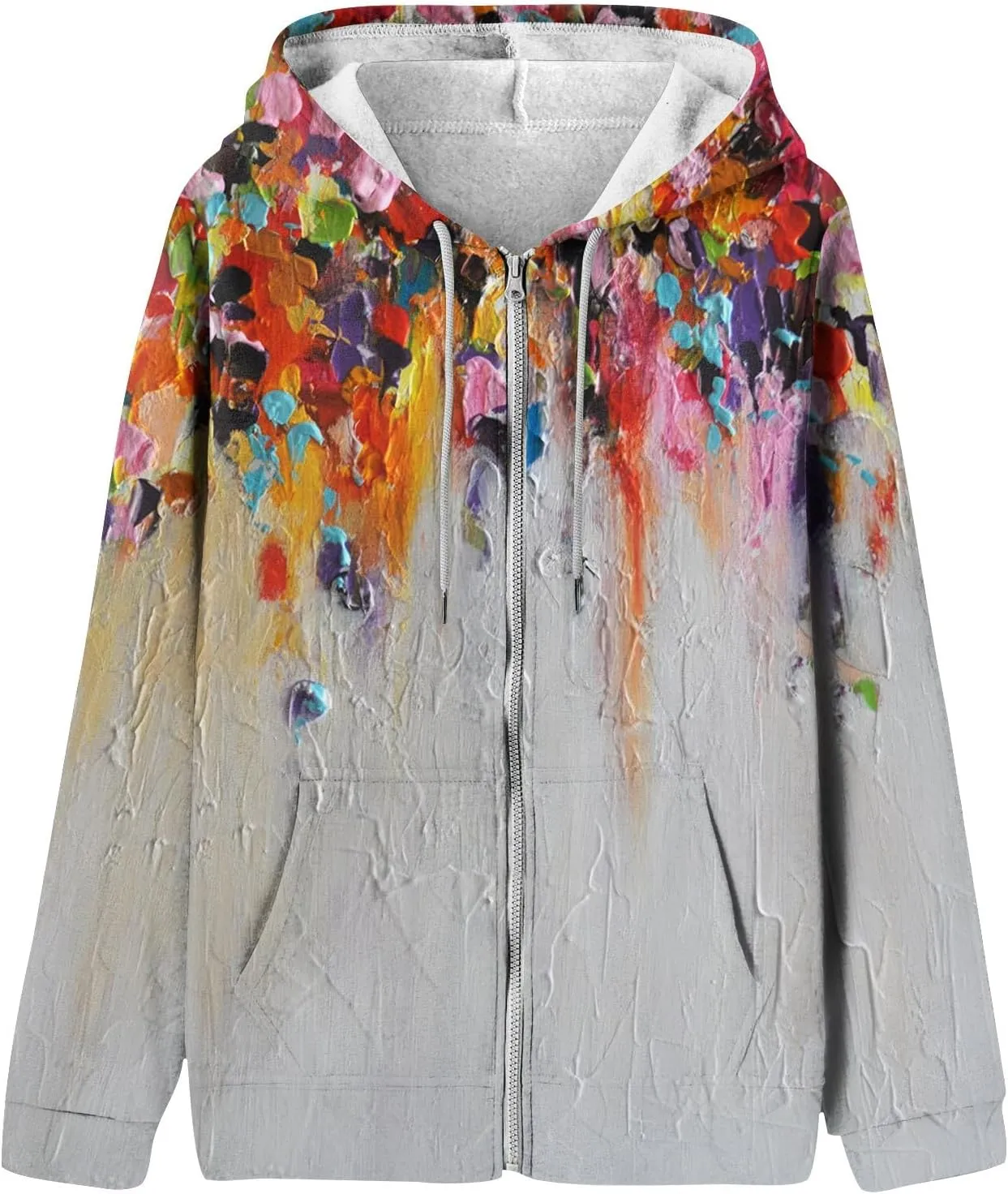 Women's Trendy Floral Printing Jacket Zip Up Hoodies Lightweight Long Sleeve Coat Fall Fashion Outfits with Pockets