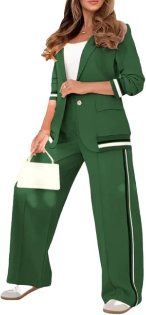 Women's Two Piece Sets Pants Suits 2 Piece Blazer Set Business Casual Blazer Jackets and Dressy Wide Leg Pant Suit Set
