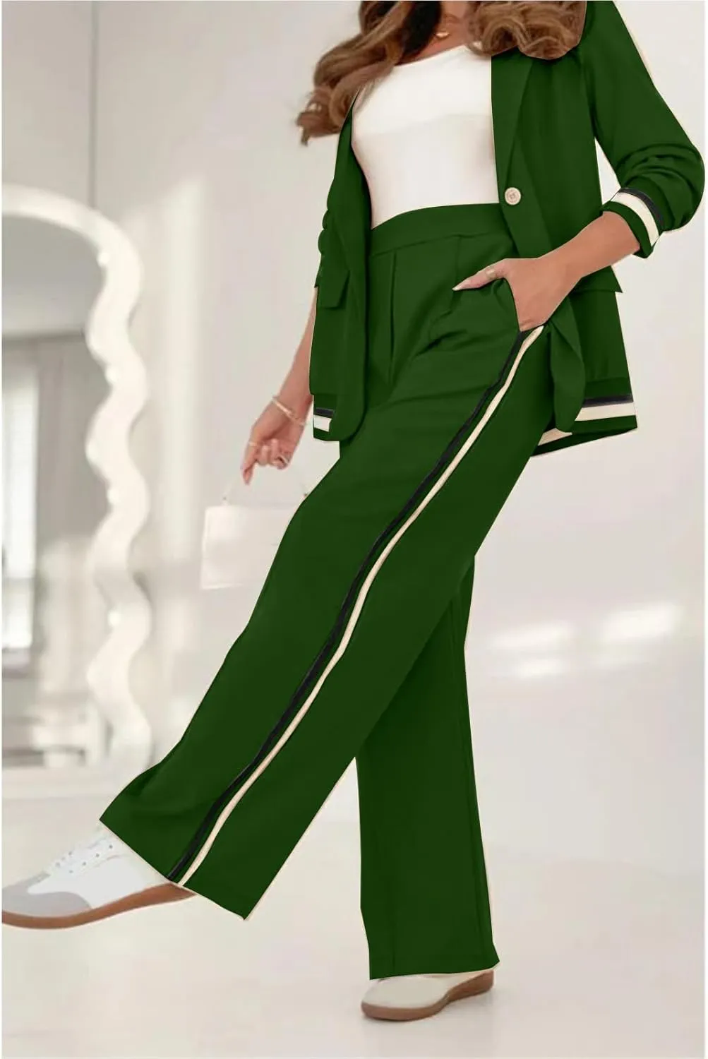 Women's Two Piece Sets Pants Suits 2 Piece Blazer Set Business Casual Blazer Jackets and Dressy Wide Leg Pant Suit Set