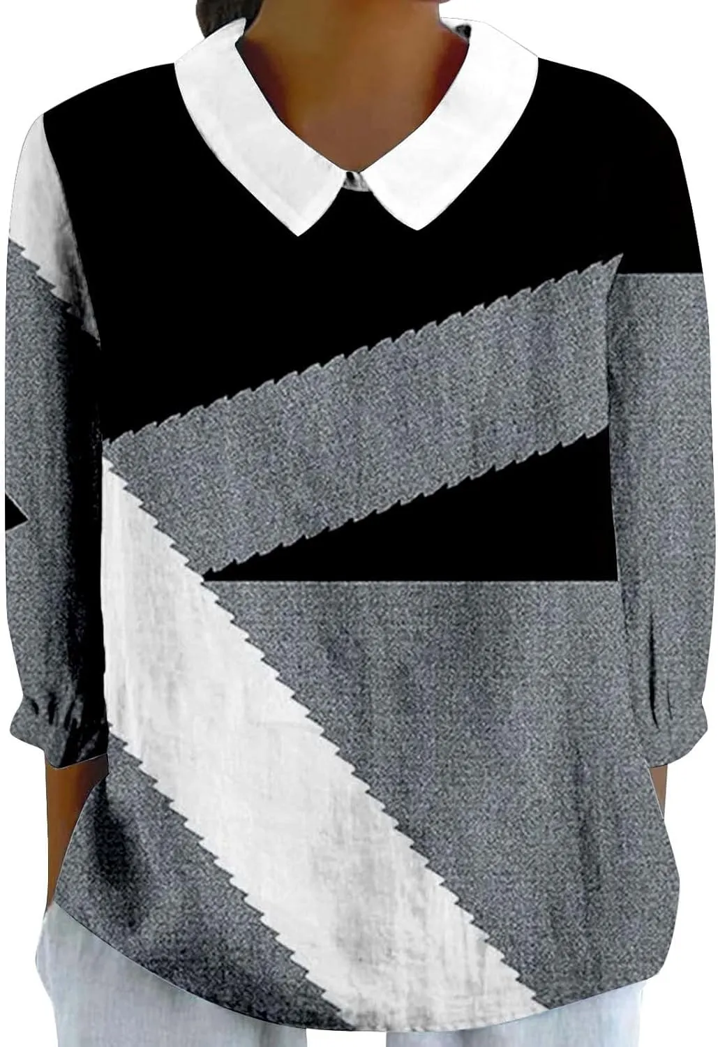 Womens V Neck Roll up Sleeve Cotton and Linen 3/4 Sleeve Shirt Tshirts Summer Cute Tees Linen Clothes for Women