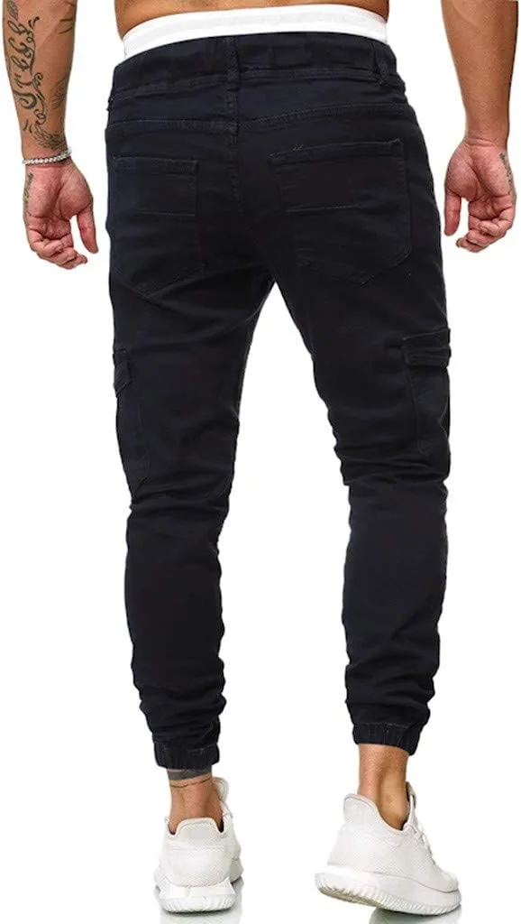 WUAI-Men Skinny Jeans Stretch Washed Slim Fit Stretch Biker Jeans Denim Pants with Big Pockets