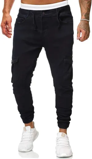 WUAI-Men Skinny Jeans Stretch Washed Slim Fit Stretch Biker Jeans Denim Pants with Big Pockets