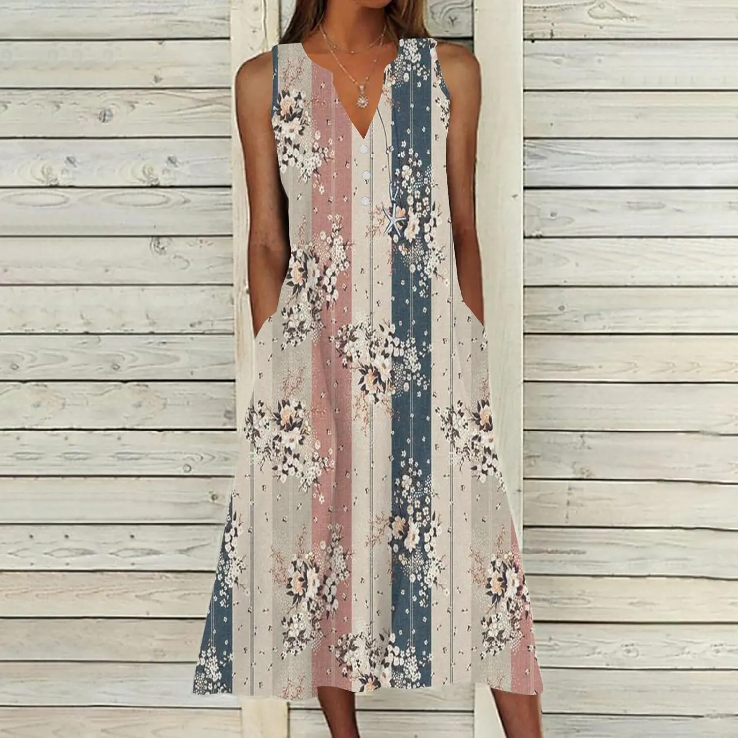 XOWRTE Summer Dresses for Women 2025 Vacation Spring Casual Midi Dresses Beach Trendy Sundresses Plus Size V Neck