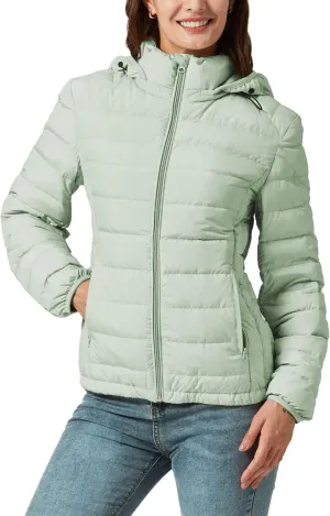 YZG Down Jacket for Women Lightweight Long Sleeve Quilted Puffer Coat with Detachable Hooded