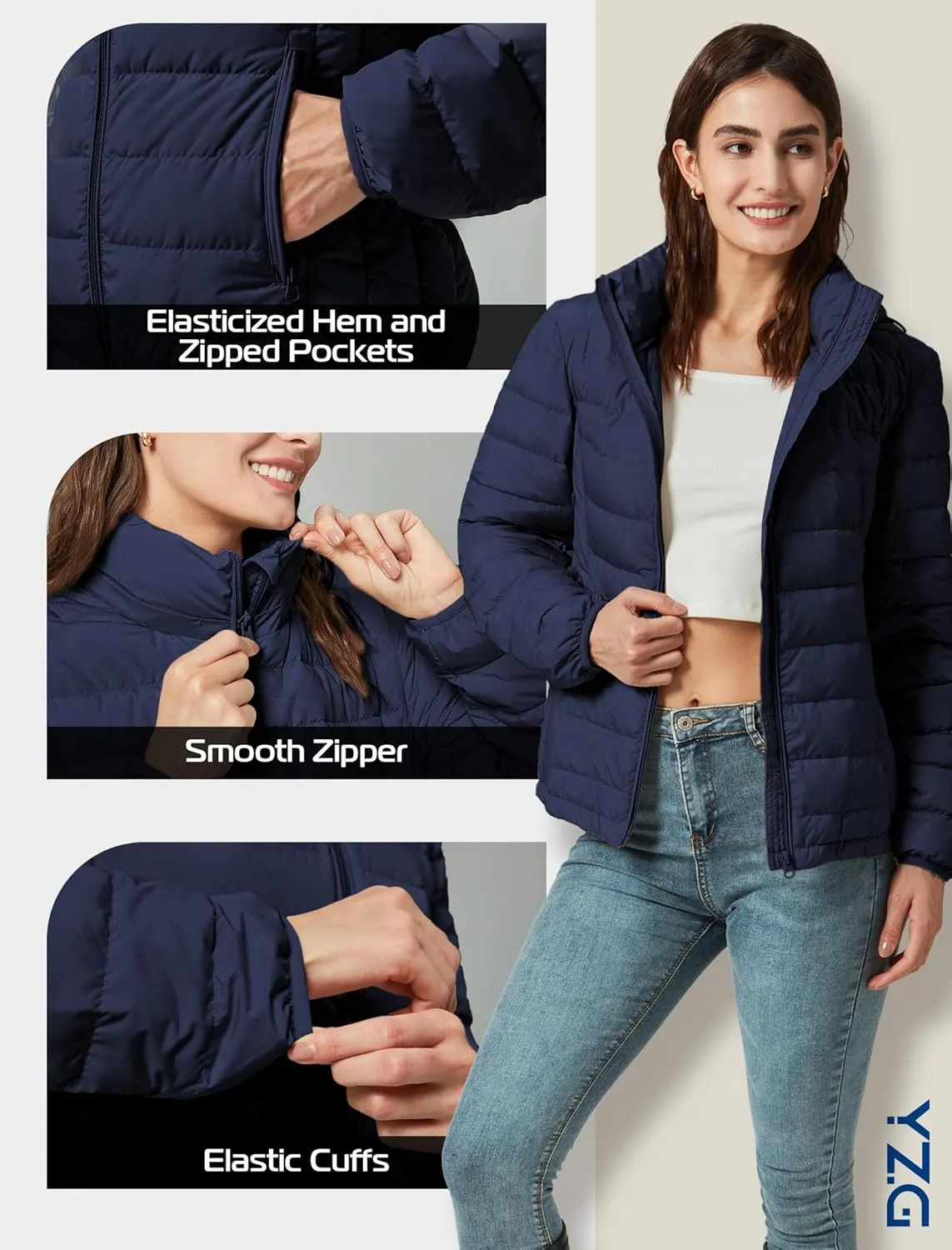YZG Down Jacket for Women Lightweight Long Sleeve Quilted Puffer Coat with Detachable Hooded