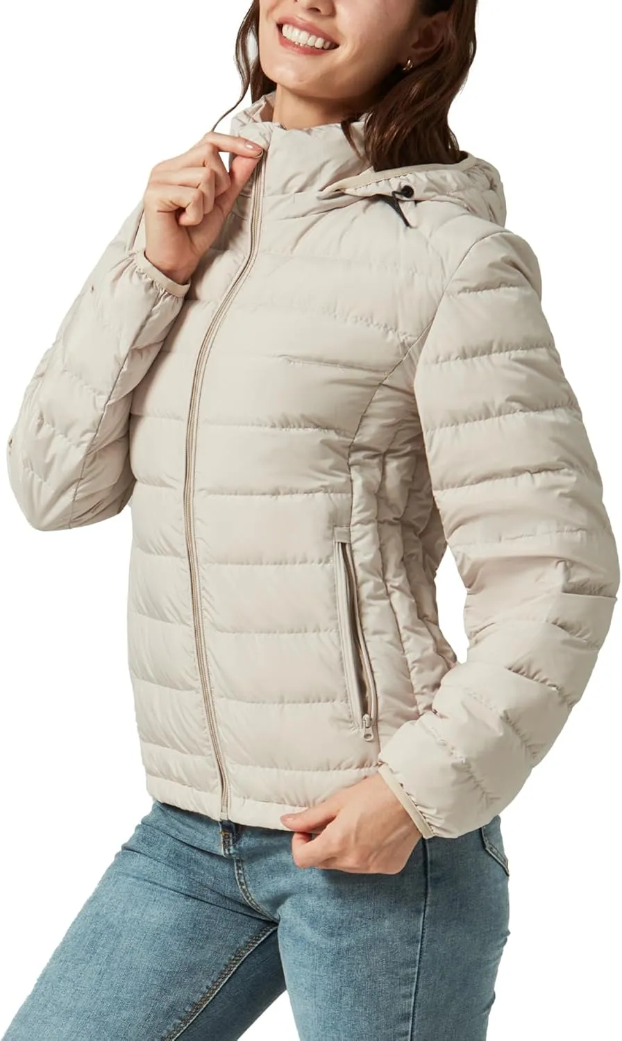 YZG Down Jacket for Women Lightweight Long Sleeve Quilted Puffer Coat with Detachable Hooded